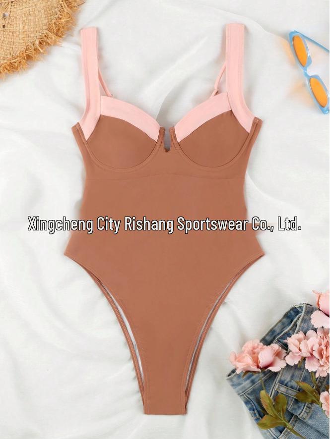 European & American Color Block One-Piece Swimsuit: Sexy, Fresh, High-Waisted, Conservative Design