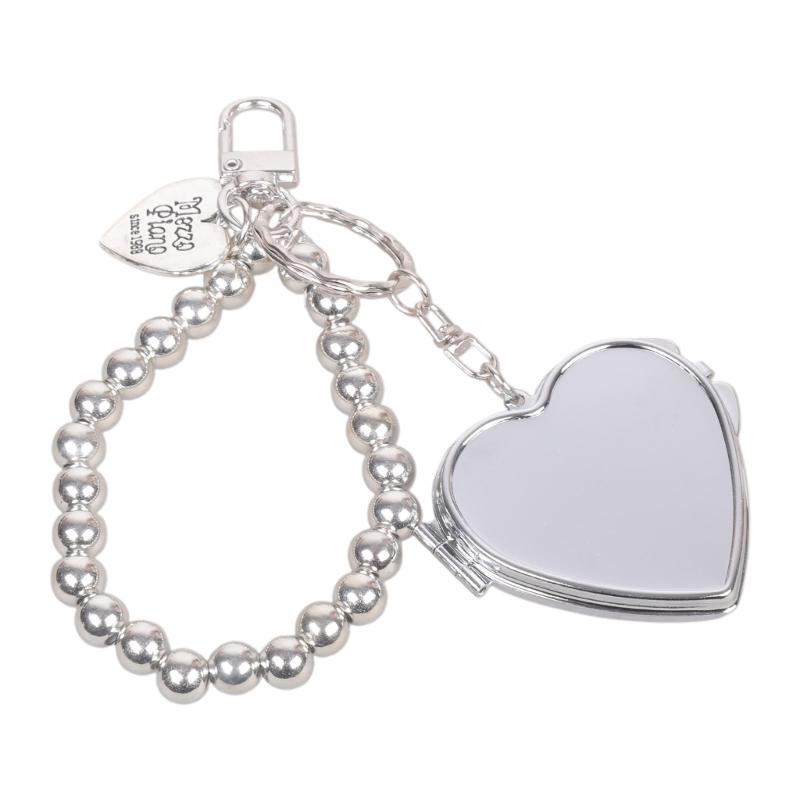 

Heart Mirror Keychain Retro Portable Cosmetic Accessory Sturdy Metal Beaded Chain For Women Girls Everyday Carry срібний
