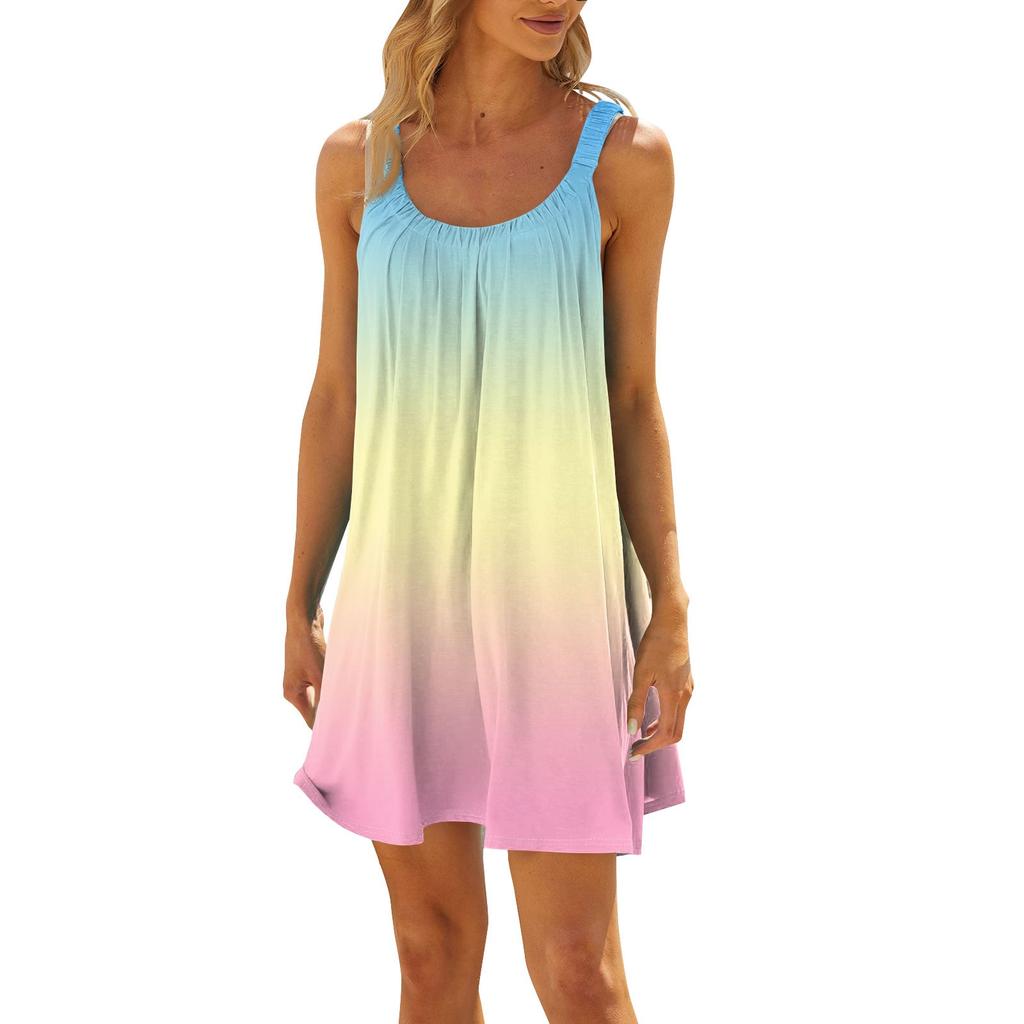 Women's Fashion Summer Beach Casual Print Sleeveless Cute Sling Dress