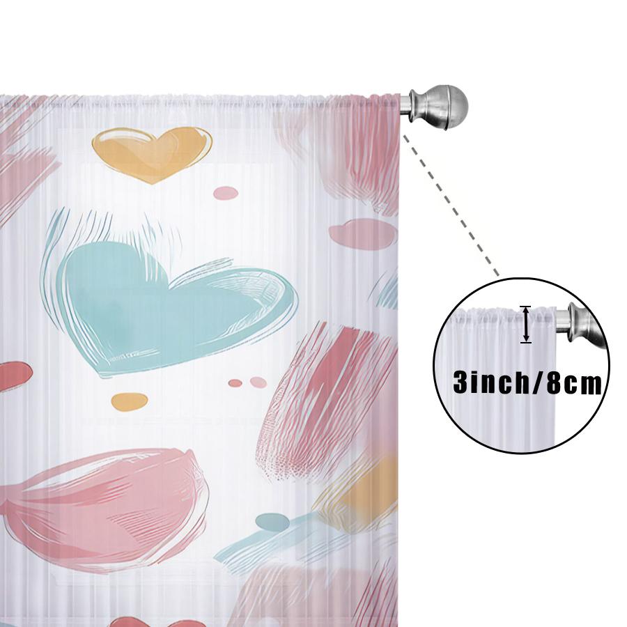 Single Panel White Background Painted Love Bow Gauze Curtain Romantic Style Living Room Bedroom Translucent For Area Made Of Polyester