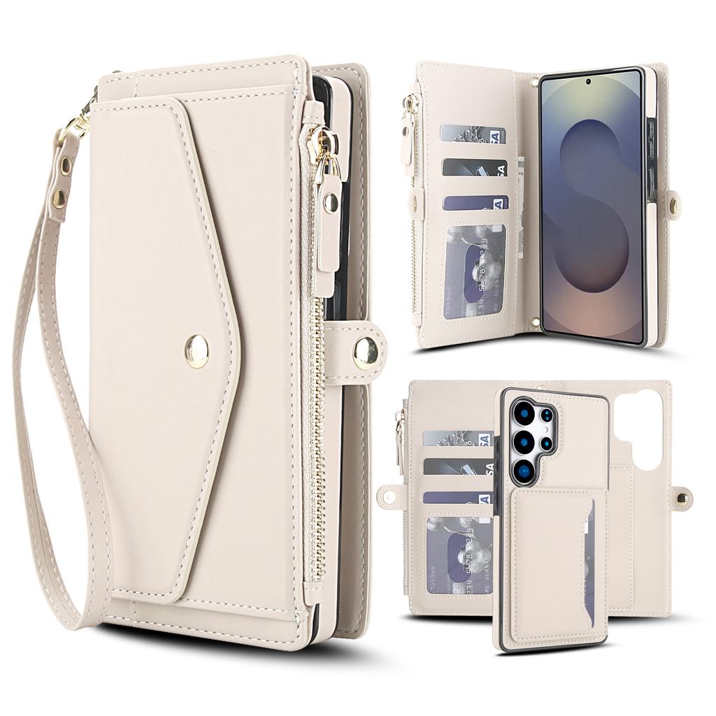 For Samsung Galaxy S25 Ultra Wallet Case Magnetic Detachable PU Leather Phone Cover with 2 Straps