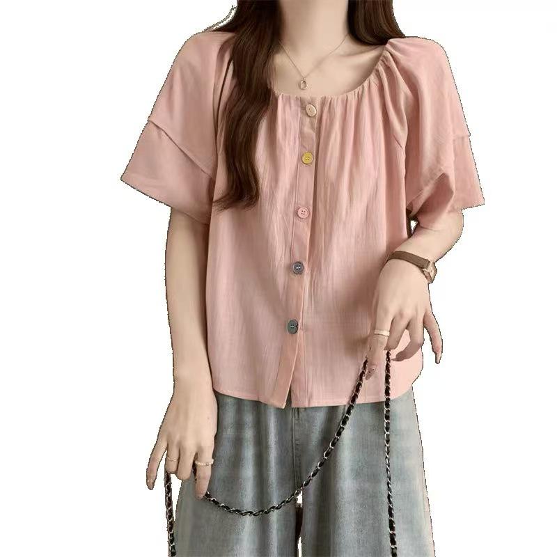 Plus Size Women's Square Neck Short Sleeve Summer Top 2025 - Loose, Slimming, Versatile Casual Fashion Design