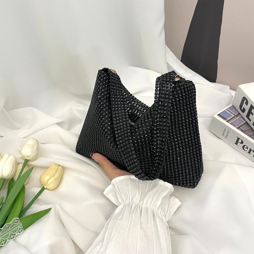 Glamorous Evening Bag Shoulder for Women Shiny Rhinestone PVC Handbag with Zipper for Party Gala Formal Events