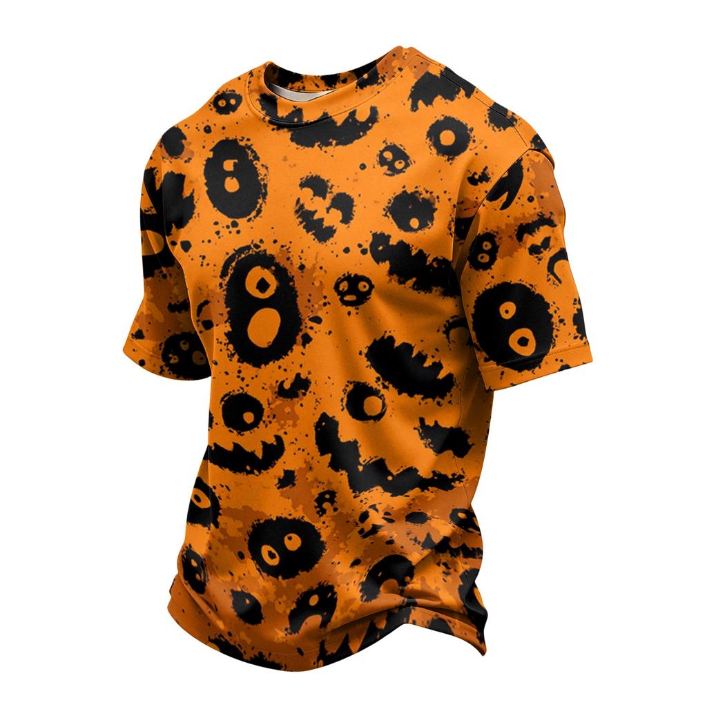 Men's Casual Crew Neck Lightweight Breathable Short Sleeve Top with Halloween Print Loose Fit Comfortable Design