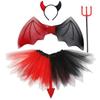 Devil Cosplay Set Rainbow Color Princess Costumes Includes Skirt, Wing, Wand and Headband for Kid Birthday Halloween