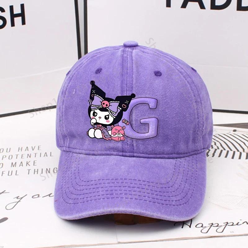 Kuromi Letter A-Z Baseball Cap for Women Sanrios Summer Adjustable Sun Hat Anime Cute Retro Sunbonnet Adult Headgear Kids Gifts