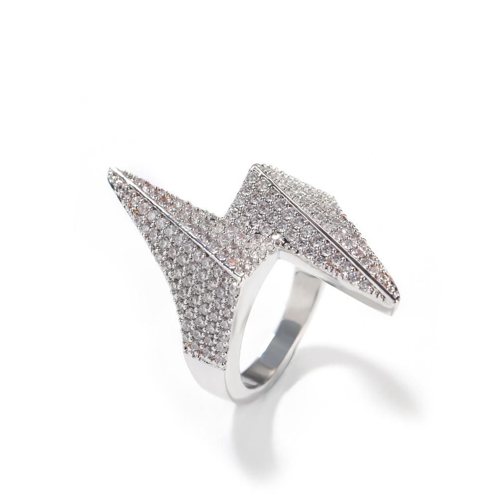 Hip-hop Niche Three-dimensional Lightning Ring, Simple Personalized Copper Inlaid with 5A Zircon Personalized Trendy Man Ring, One Piece of Hair