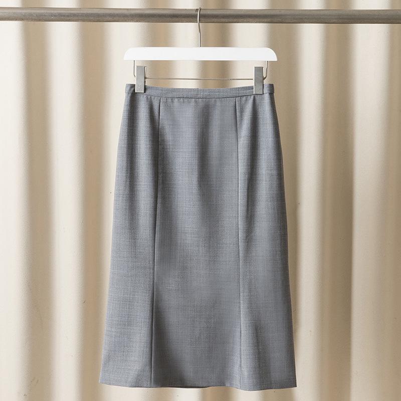European Merino Wool Fishtail Midi Skirt - Chic Commute Fashion Small светло-серый