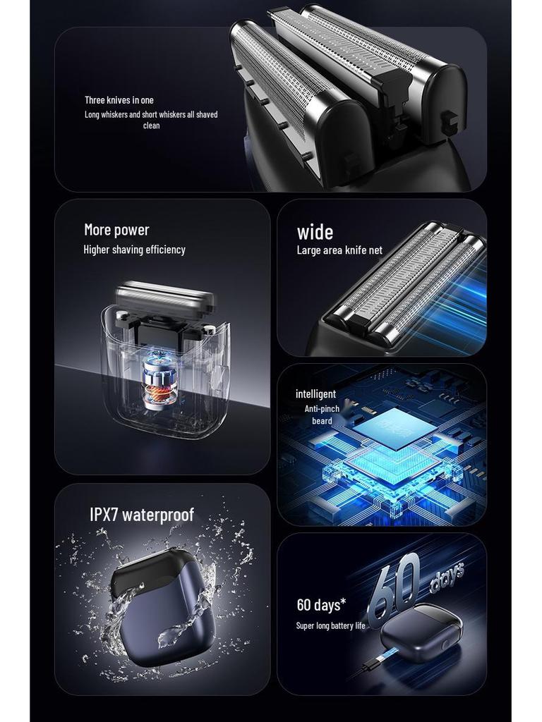 Popular Compact Waterproof Men's Electric Shaver - Portable, Car-Mounted, Fully Washable