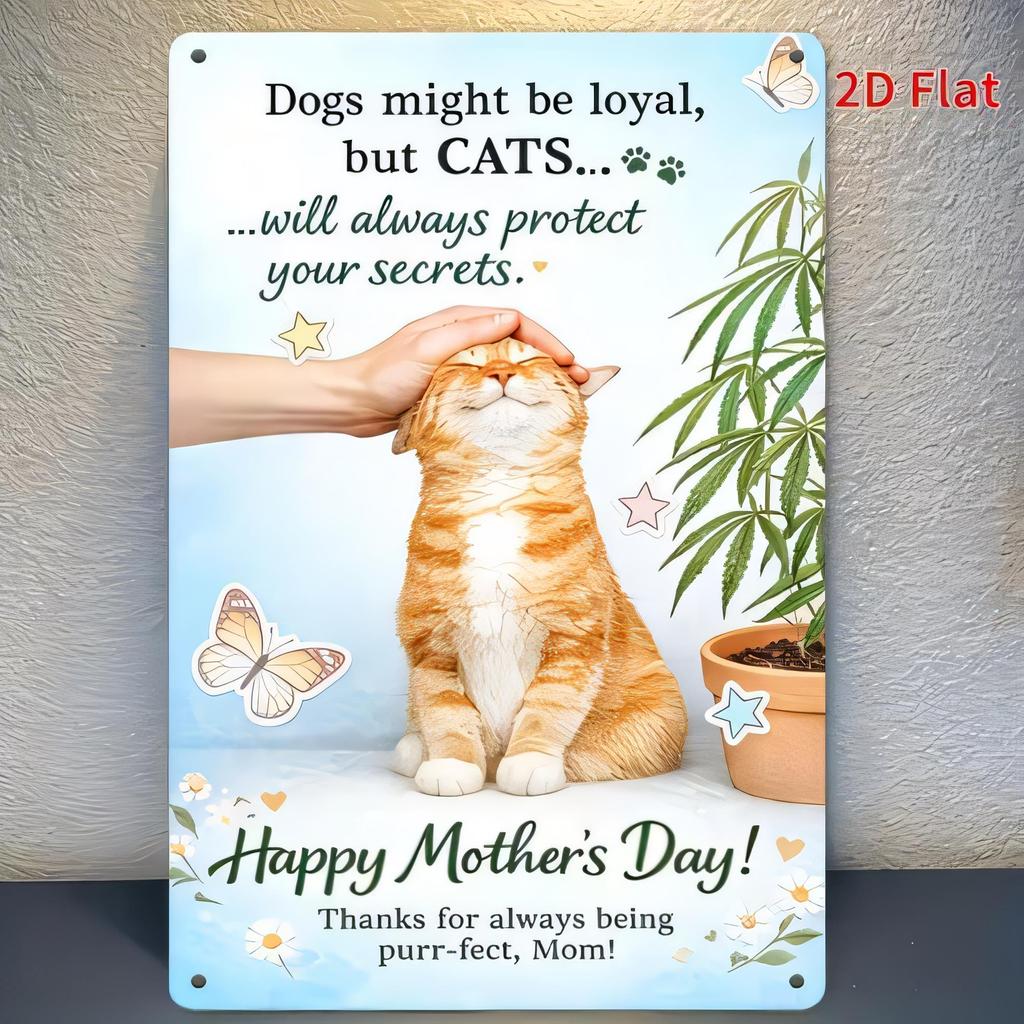 Tin Sign Happy Mothers Day Cat Love Quote Wall Decor Metal Vintage Style Plaque for Kitchen Bar Garage Funny Pet Gifts for M