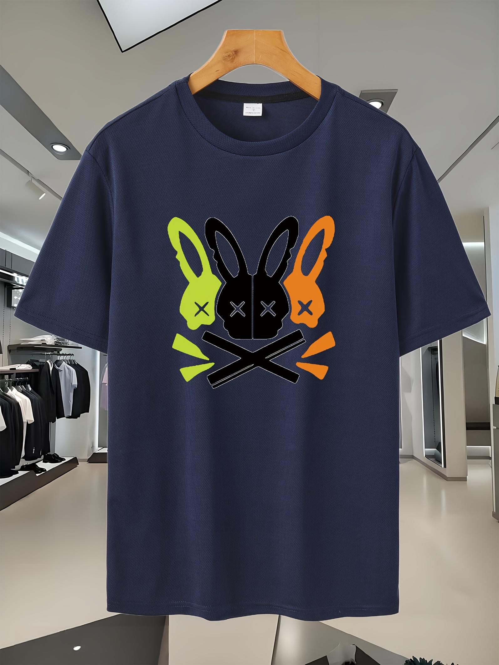 Breathable Mesh Sports T-shirt with Vibrant Rabbit Print - Casual Short Sleeve L