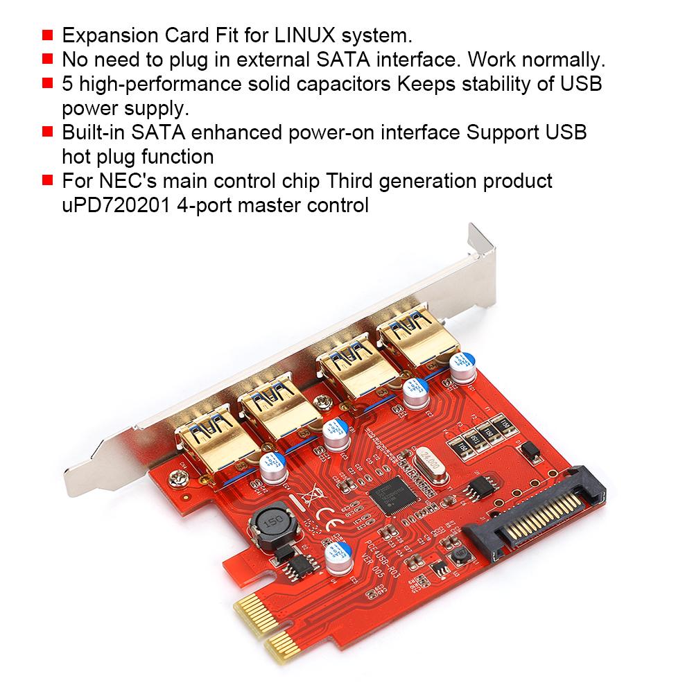 USB3.0 Expansion Card 4 Port Adapter Card with SATA Power Port for NEC Master Control D720201