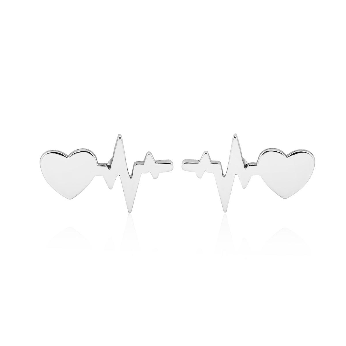 Peach Heart Earrings: Korean Style ECG Ear Studs  Cuff for Couples, Elegant and Simple Jewelry