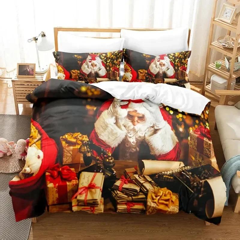 Luxury New 3D Print Red Merry Christmas Duvet Cover Set Santa Claus Snowman Bedding Set Full King Size Christmas