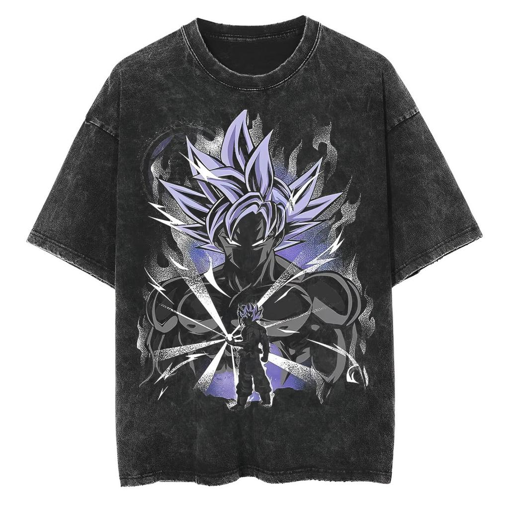 Dragon Ball Ultra Instinct Goku T Shirt Men Acid Wash Oversized Streetwear Anime Purple Aura Cotton Vintage Gym Top Tee