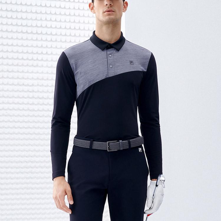 FILA Athletics Basic Knitted Long Sleeve Polo Shirt Men tops Deep-Black A11M245202F-BK