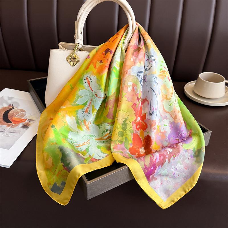 2026 New Floral Printed Square Scarf Women's Spring and Summer Polyester Fiber Scarf Fashion Bag Ribbon Hair Bands Bandana