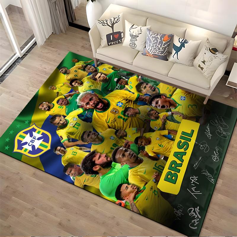 Tappeto Squadra di Calcio del Brasile con Firme e Design Giallo-Verde Adatto per l'uso come antiscivolo per soggiorno camera da letto divani