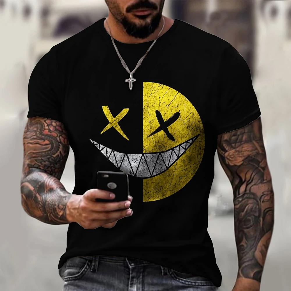 Men's T-shirt Casual Short Sleeved Hip-hop Smiling Face Printed T-shirt