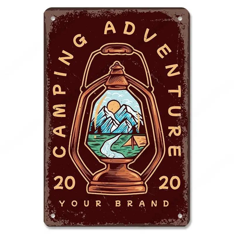 Camping  Adventure Plaques VintageMetal Tin Signs Plate Mountain Trip Campervan Tours Room Gym Sign Posters Wall Decor Travel