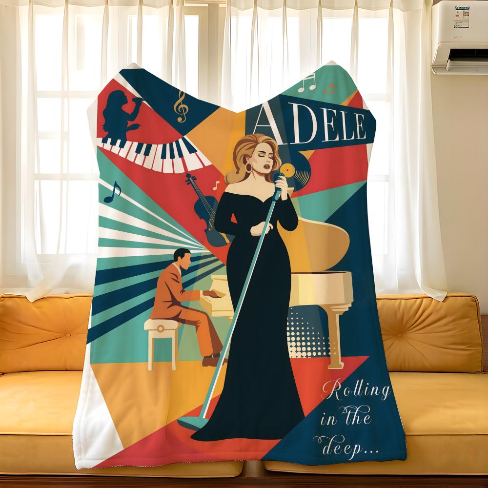 Music A-Adele Throw Flannel Cozy Print Blanket, Portable, Durable Machine Washable cute Cool
