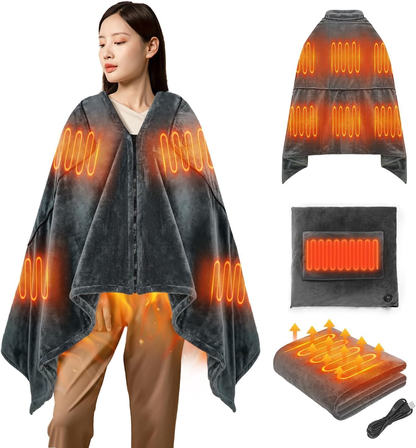 Intime Electric Blanket, Large Size (160*80cm), 9 Heating Zones, Fast Heating, 3 Temperature Settings, Wearable Electric Blanket, Flannel Material, Zi