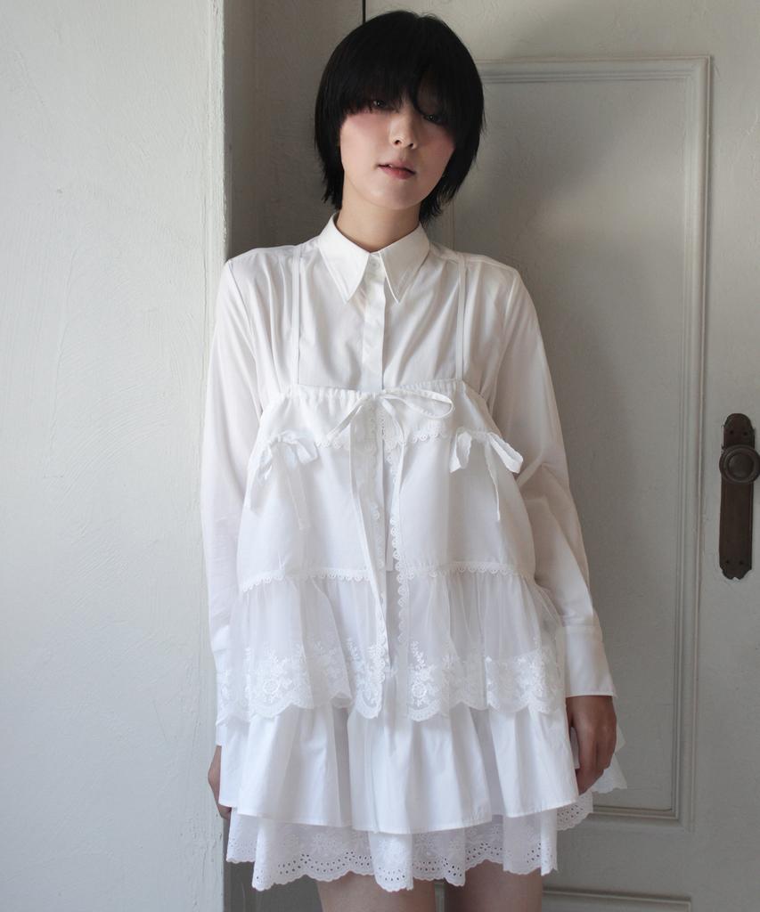 Rubati Ruffle Shirt Mini Dress_White
