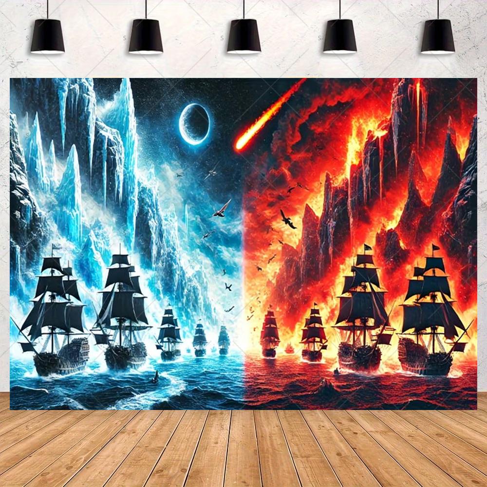 Ice and Fire Fusion Theme Backdrop Shocking Water Fire Elements Party Decoration Background Photography Studio Supplies Banner