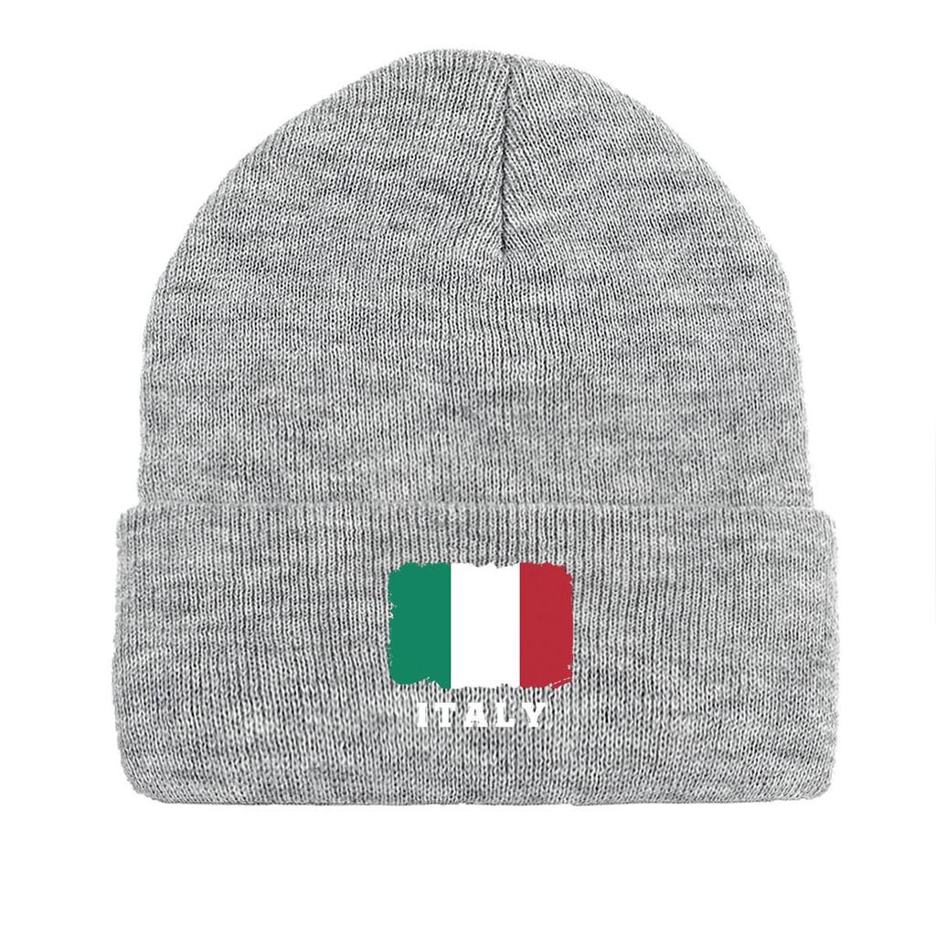 Flag of Italy Print Knit Cap Beanie, Patriotic Woman Cap Soft Stretchable Headwear Pompom Beanies Knitted Hat Beanie