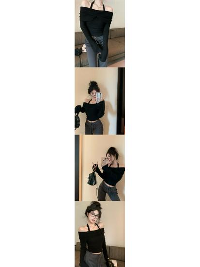 Autumn Winter Off-Shoulder Halter Knit Top for Women