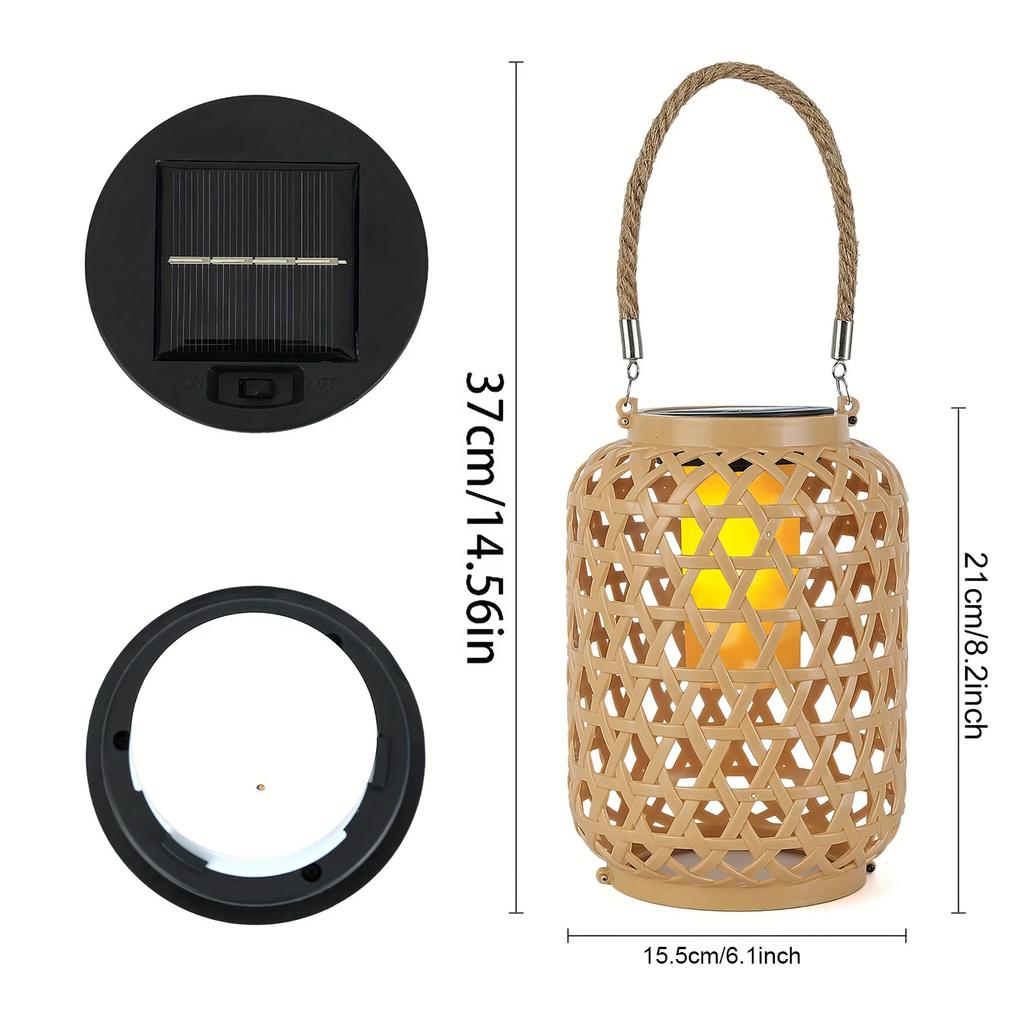 Solar Powered Rattan Lantern Chandelier Plastic Material Solar Wireless Rechargeable Nickel Battery Courtyard Garden Decoration
