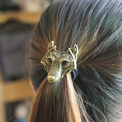 Viking Metal Wolf Hair Band Animal Decoration Hair Ring Elastic Ponytail Braid Girl Hair Accessories