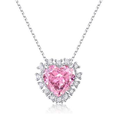 Špičkové šperky růžové srdce 10 * 10 mm diamantový přívěsek s vysokým obsahem uhlíku 925 stříbrný náhrdelník