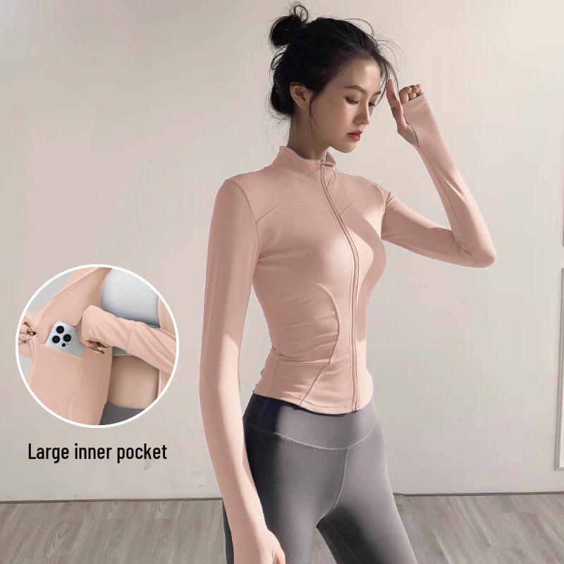 Women's Quick-Dry Long Sleeve Yoga Jacket with Sun Protection - Fitness & Running Zipper Top for Spring/Summer