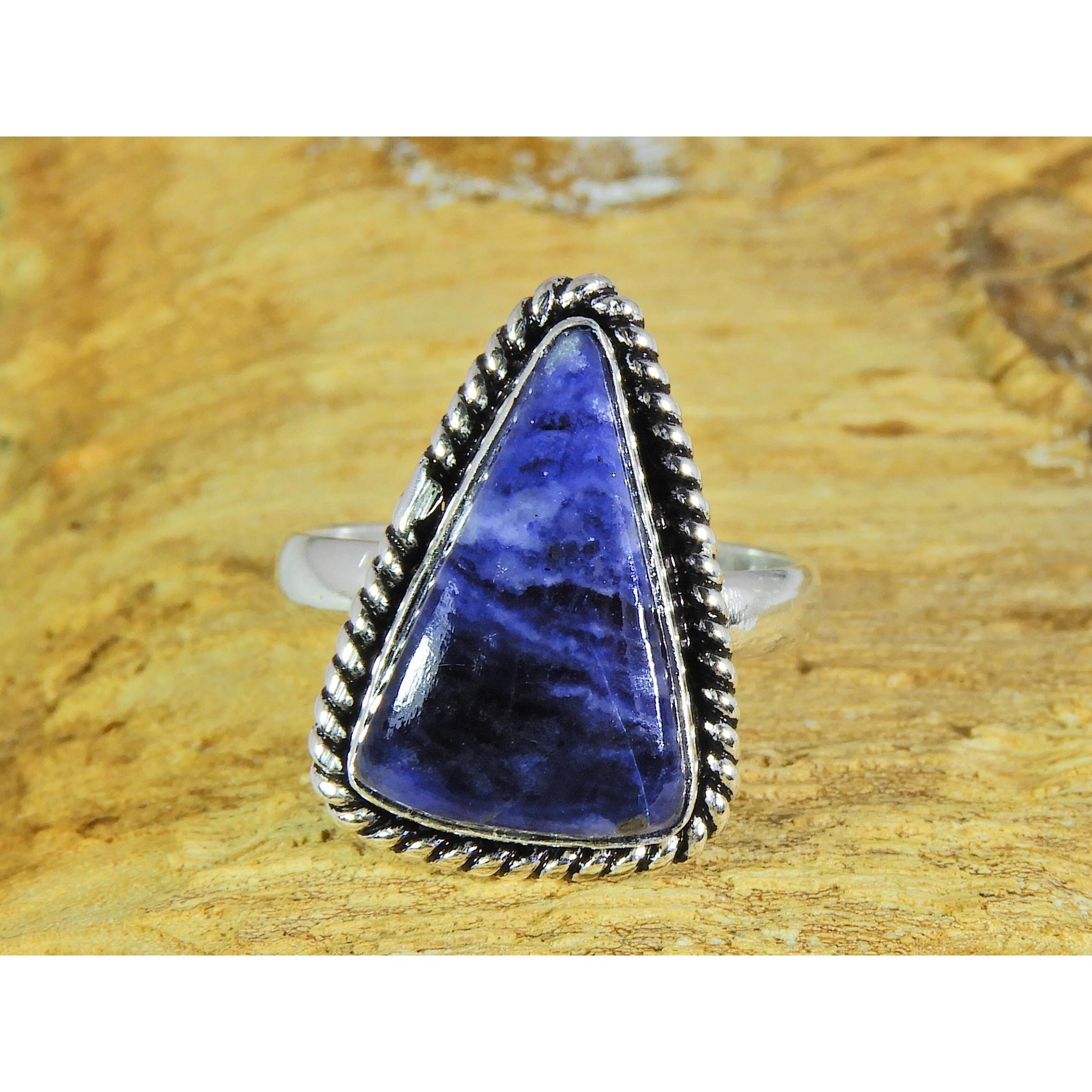 

Natural Blue Sodalite 925 Solid Sterling Silver Ring Size US-9 PG-26