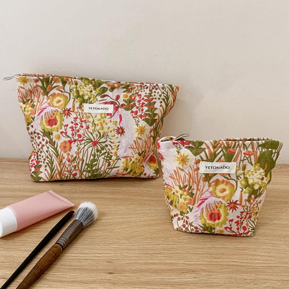 INS Style Vintage Flowers Cosmetic Bag Portable Hand Cosmetic Bag Travel Out Toiletries Storage Bag Makeup Tools Storage Box