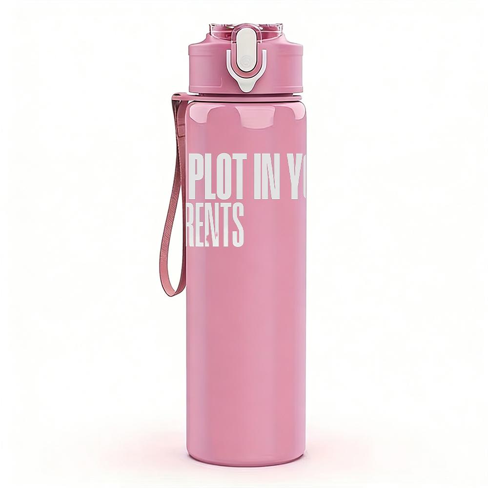 1PC Faint vintage paragraph text print 750ml colorful plastic sports water bottle leakproof pop up lid with straw for outdoor work home use