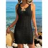 Frühling Sommer Damen Schwarz Häkelstrick Neckholder Cover-Up Kleid Ärmellos Strandkleid