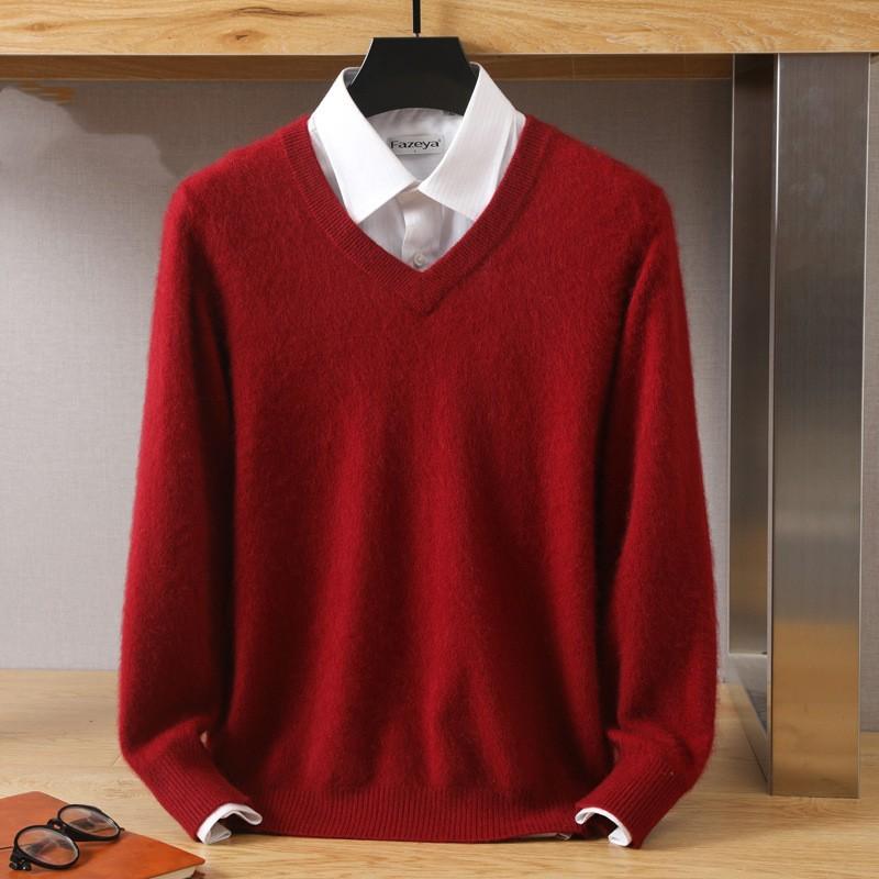 Men's Autumn and Winter V-neck Loose Solid Color Sweater Youth Bottoming Casual Knit Sweater