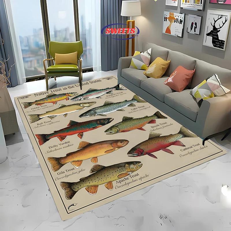 1pc Brown Trout Print Large Area Carpet! Bedroom Living Room Office Non-Slip Four Seasons Available Rug Multi-Sizes Fast Arrival