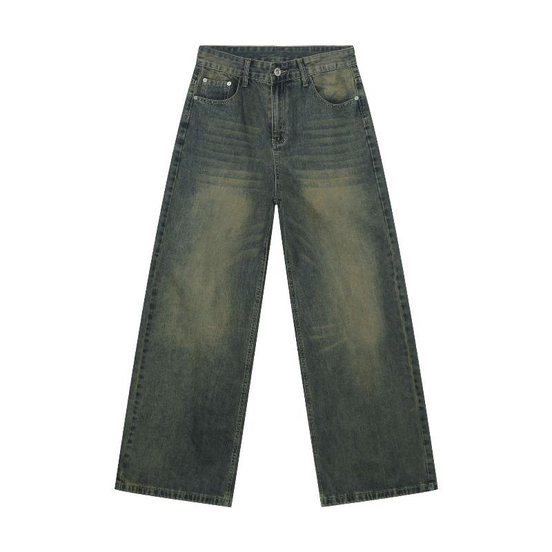 

Denim American Retro Jeans Men s Washed Loose Casual Straight Wide-leg Trousers XL брандес синій колір