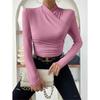 Women's Fall/Winter Design Cross-neck Slim and Versatile Shirred T-shirt