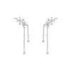 Summer Silver Plated Fashionable Tassel Inlaid Zircon Flower Earrings For Women, New Trendy Light Luxury Earrings Accessories