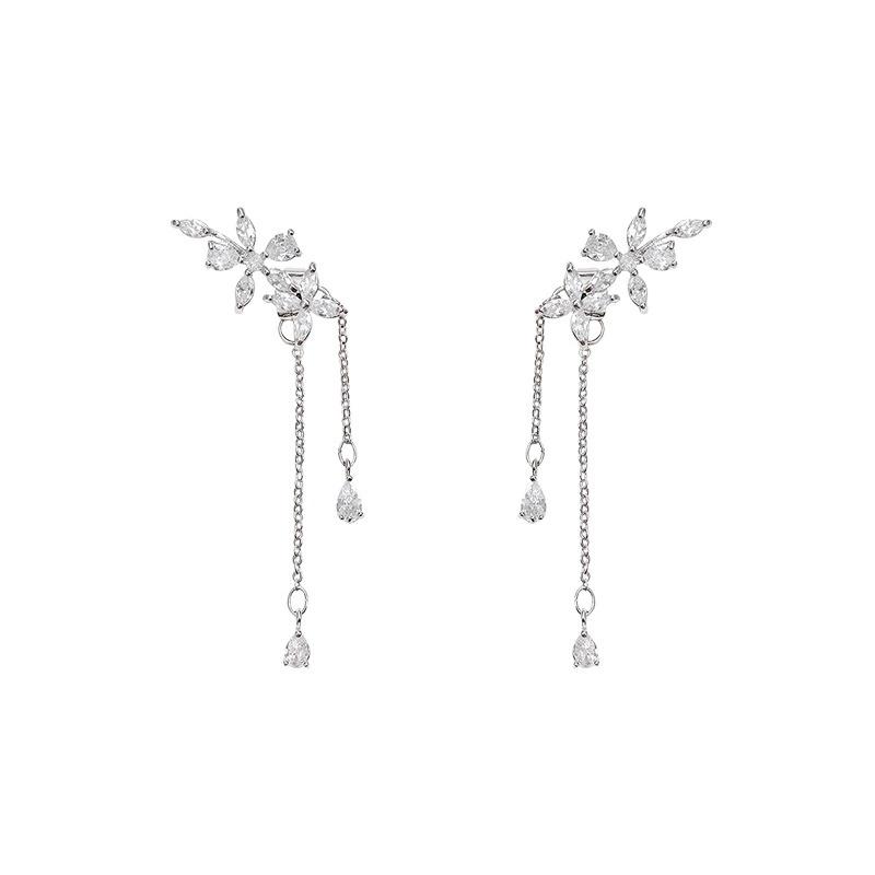 Summer Silver Plated Fashionable Tassel Inlaid Zircon Flower Earrings For Women, New Trendy Light Luxury Earrings Accessories