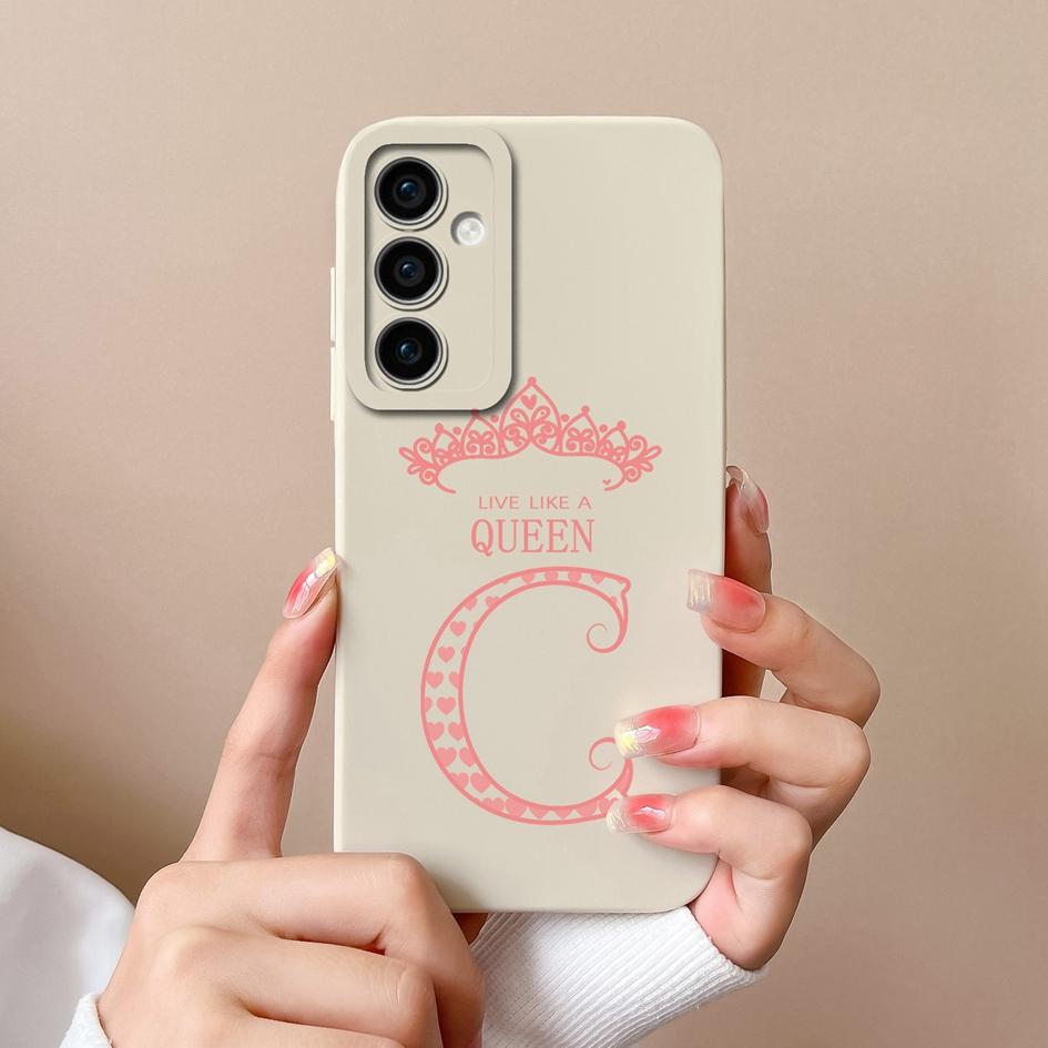 Case Phone Cover For Samsung Galaxy A55 S24 Ultra S24+ A15 M15 F15 Bumper Fashion A-Z Crown Letters Cases Matte Liquid Soft Silicone Capas For Samsung
