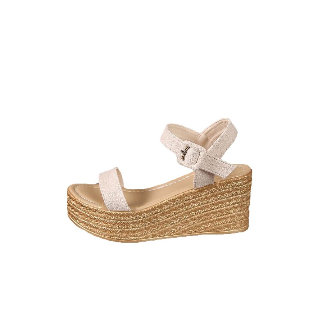 Sandalen Damen Außenhandel Übergröße Sommer Neu Muffin Absatz Plateau Sandalen Wasserdicht Tisch Veloursleder Damen Sandalen