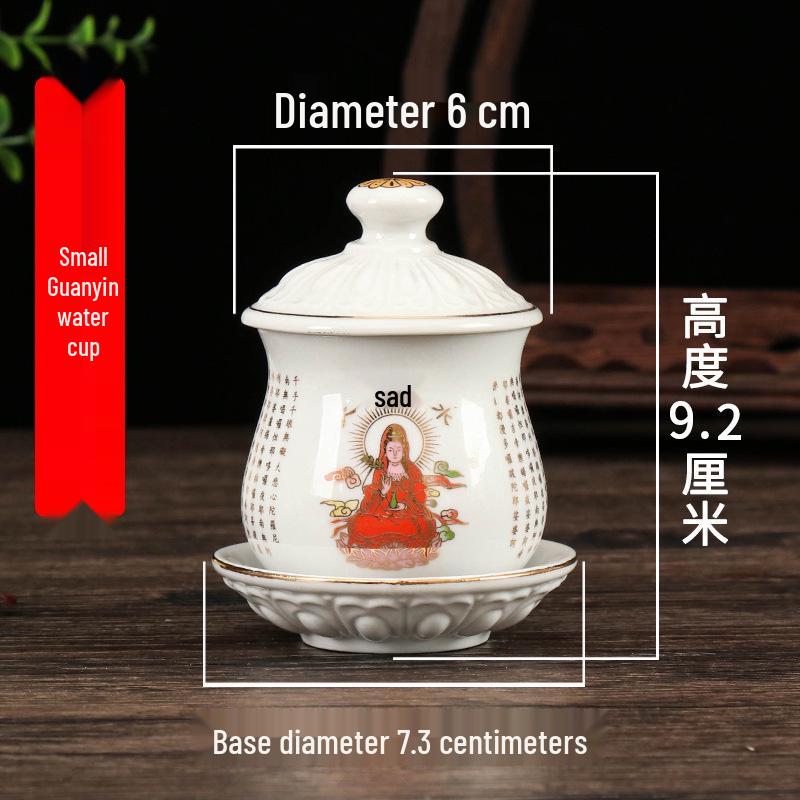 Coppa per Acqua per Altare Buddista in Ceramica di Loto con Mantra della Grande Compassione - Tazza per Offerte a Guanyin