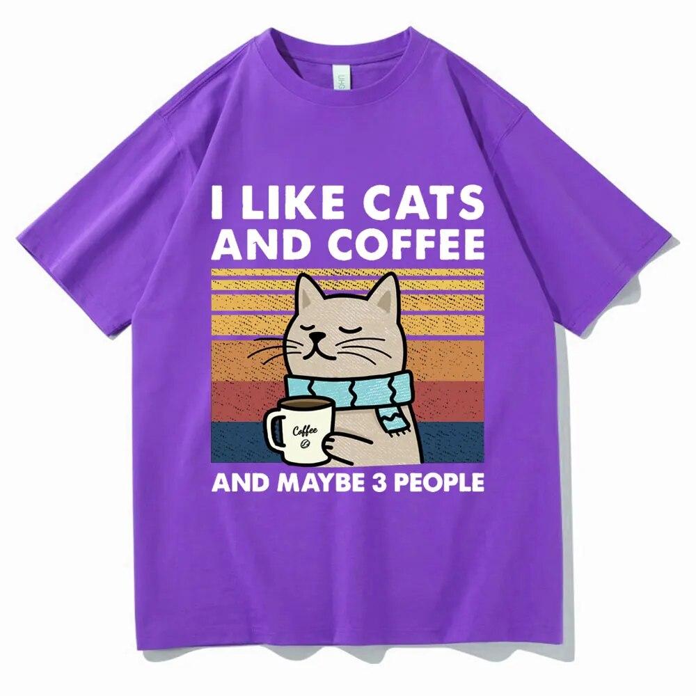 Funny Cat Coffee Graphic T Shirt I Like Cat and Coffee Oversized Unisex Women Short Sleeve Summer Streetwear Cotton Casual T-shirt