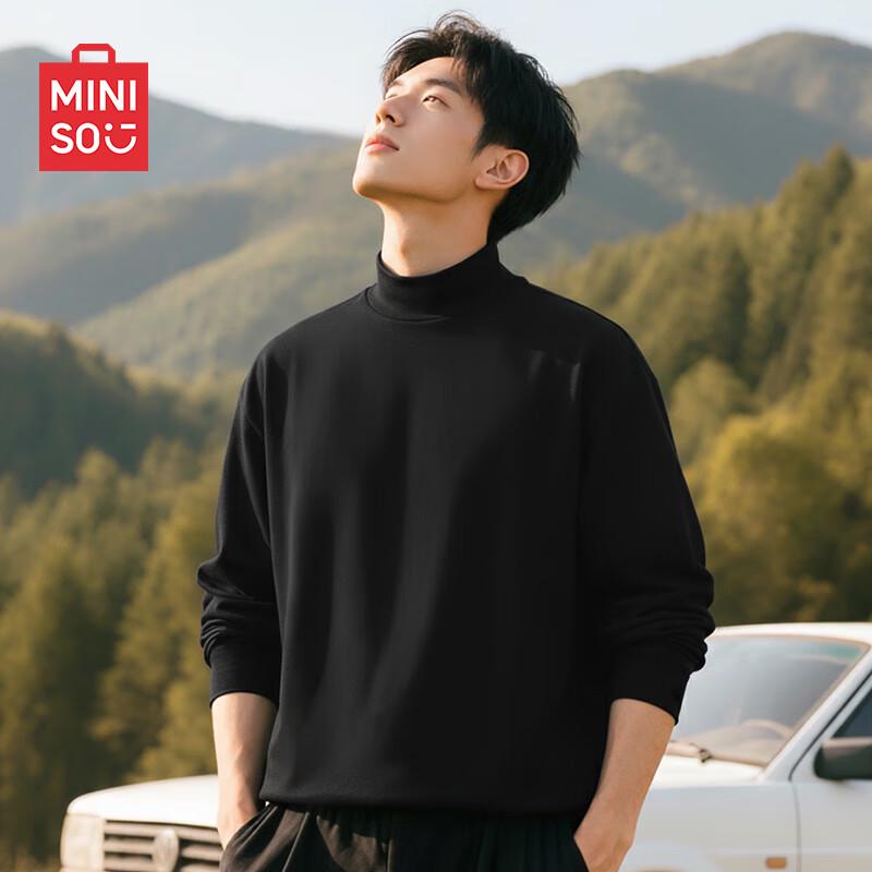 Men's MINISO Fleece-Lined Semi-High Collar Thermal T-Shirt