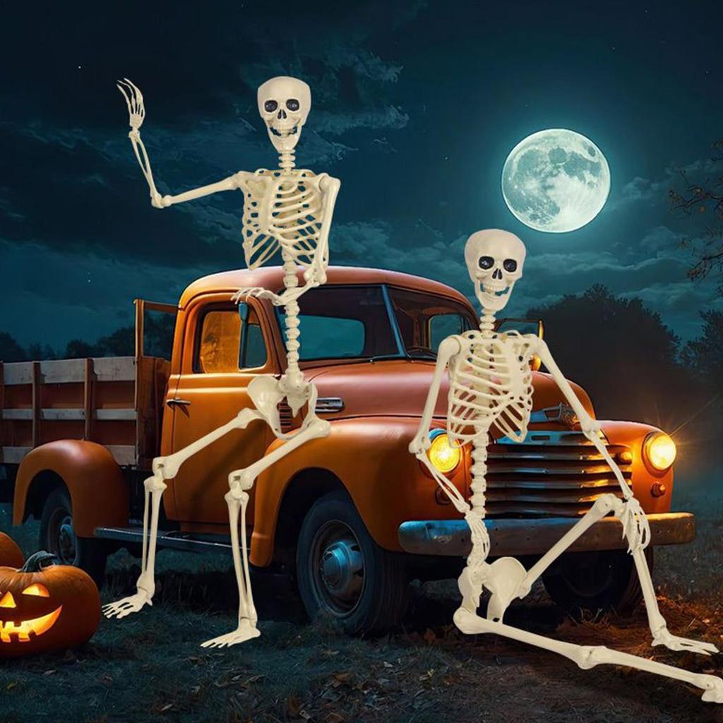 Halloween Skeleton Decorations Movable Halloween Large Skeleton Figurines Outdoor Holiday Decorations For Standing Bathing